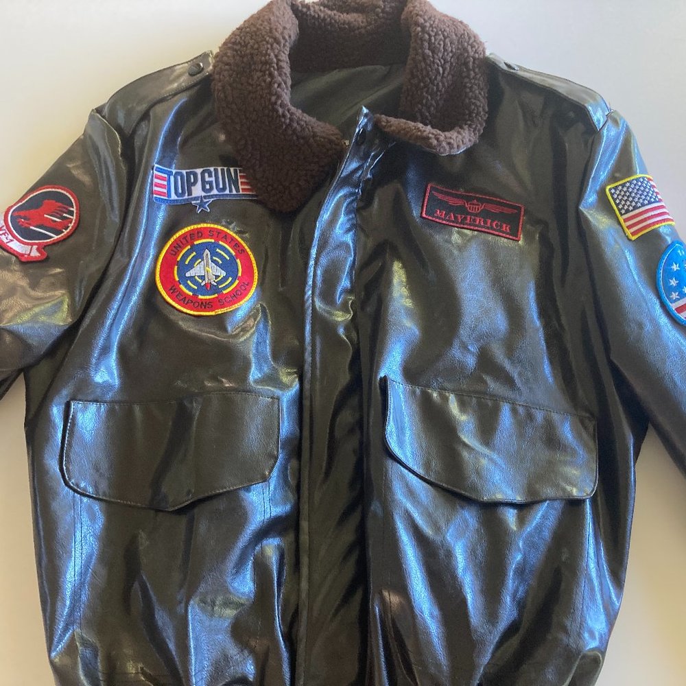Faux Leather Topgun Flight Jacket Maverick Tomcat Tom Cruise Men M Airforce